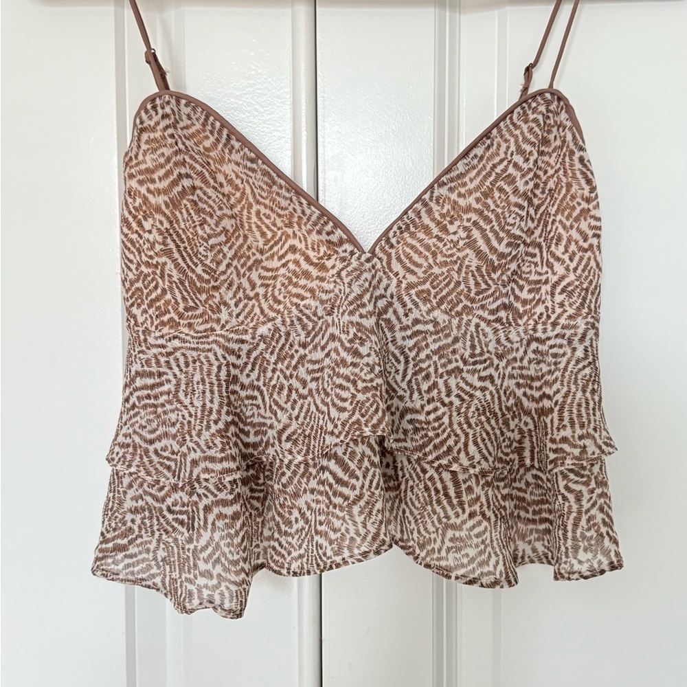 NWOT 12th Tribe Cream and Brown Ruffled Camisole